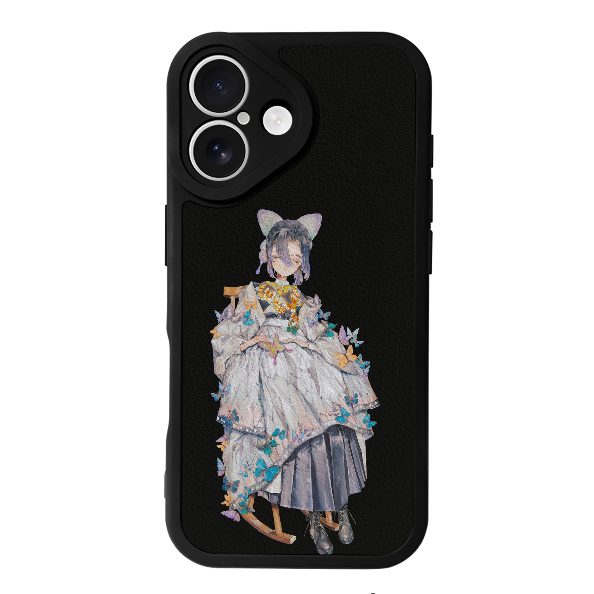（画像用） 鬼滅の刃（きめつのやいば）蟲柱-胡蝶 しのぶ／こちょう しのぶ Kochou Shinobu 【iPhone 16シリーズ対応】シリコンスマホケース（レザー調） 材質：シリコン